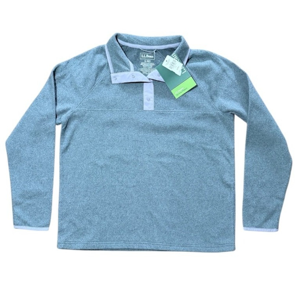 LL Bean Womens All Season Access Snap Fleece Pullover Iron Grey Small Petite NWT